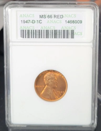 1947-D LINCOLN CENT ANACS  MS66 RED  Old Soapbox Holder