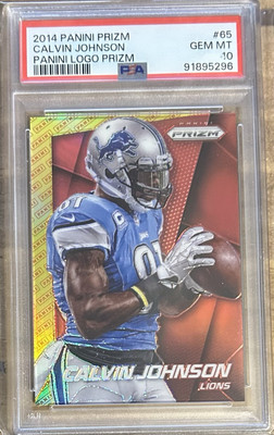 2014 Prizm Calvin Johnson Detroit Lions Panini Logo Prizm PSA 10