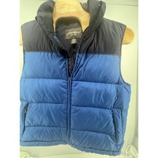 Eddie Bauer Puffer Vest Boys Size Large Blue Black Zip Front Insulated