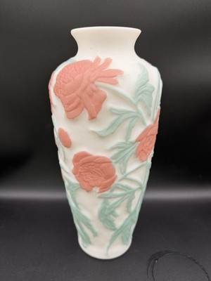 Phoenix Consolidated Glass Vase 12 Inches Peony Satin Art  1930 s