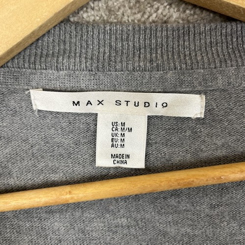Max Studio Cardigan Sweater Womens Medium Gray Button Front Wool Blend Soft-3601 - Picture 6 of 11