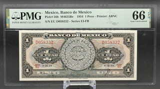 1954 Banco De Mexico 1 PESO SPECIMEN PMG 66 EPQ GEM UNCIRCULATED