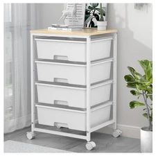 Rolling Storage Cart with 4 Drawers & 2 Lockable Wheels White