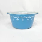 Vtg 1 Qt  Pyrex Blue White Snowflake Garland Casserole  Bowl Dish w  Lid #473