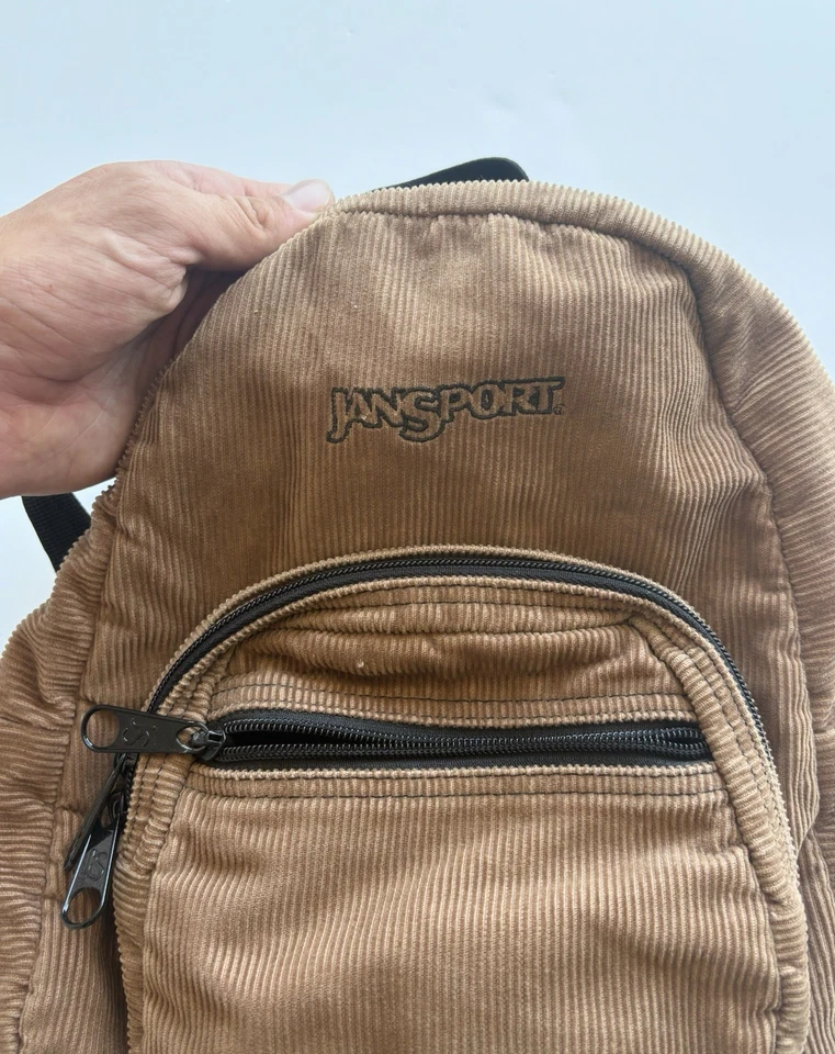 Mini mochila vintage JanSport marrón tostado de pana Foto 3 de 4