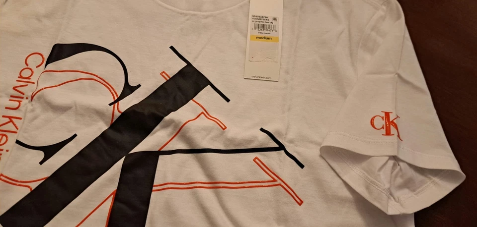 Calvin Klein Men's Bright White S/S Cotton T-Shirt,  Blk & Red Tri Logo Medium - Image 3 of 4