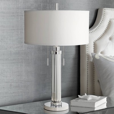Cadence Modern Table Lamp 30'' Tall Chrome Glass Column for Bedroom Living Room