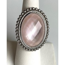 LARGE ITALIAN 925 STERLING SILVER FACETED PINK QUARTZ RING SIZE 6 SKY