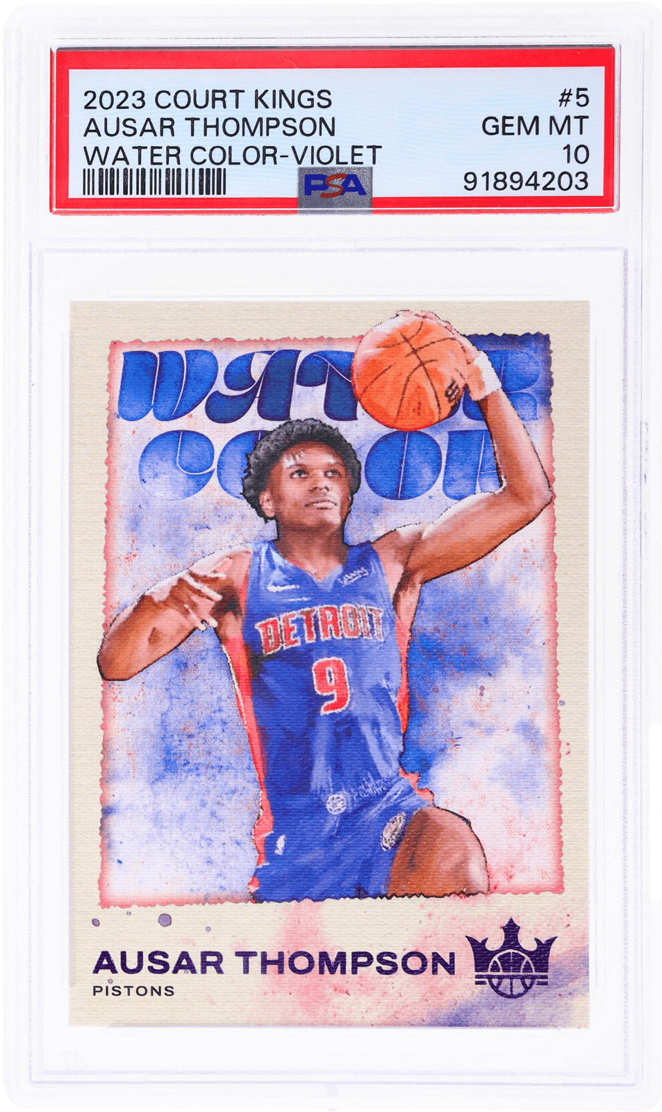 2023 Panini Court Kings Ausar Thompson Water Color Violet #5 /49 PSA 10