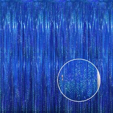 3.2x8.2 Ft Metallic Tinsel Foil Fringe Curtains Party Photo Blue 4 PCS