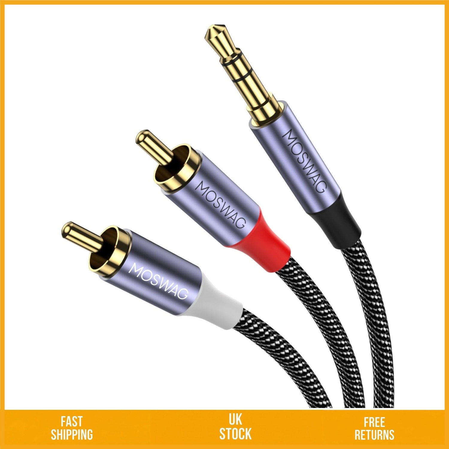 Braided 3.5mm to 2RCA Audio Aux Cable for Hi-Fi Stereo Systems 10ft/3M