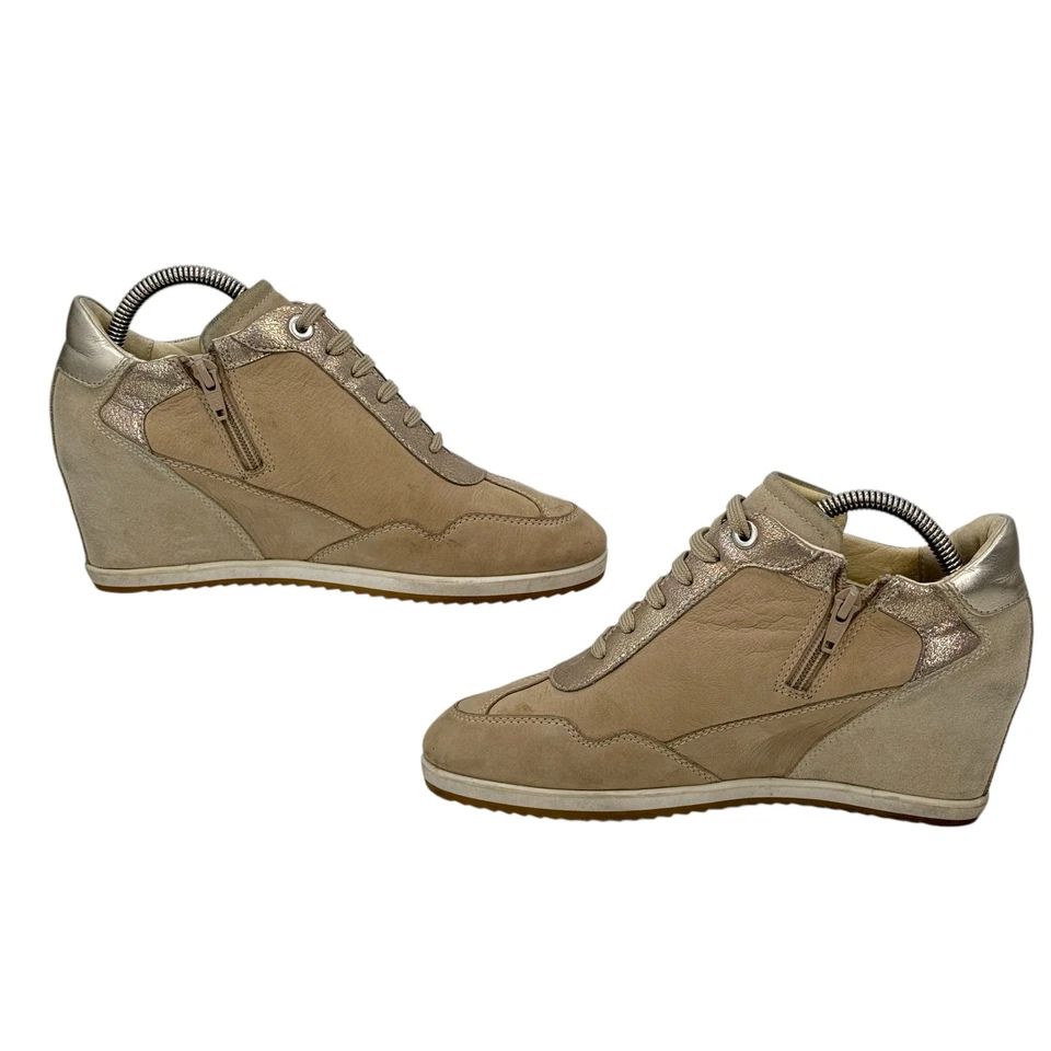 Geox Illusion Wedge Sneakers Hidden Heel Women's SZ 8 Tan Sporty Y2K Streetwear - Image 4 of 4