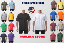 Pro Club Men's Heavyweight T-Shirt Crew Neck Plain Blank Short Sleeve Tee All Si