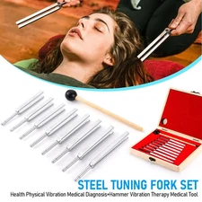 8PCS 256/288/320/341/384/426/480/512 HZ Tuning Fork Set Sound Healing wooden box