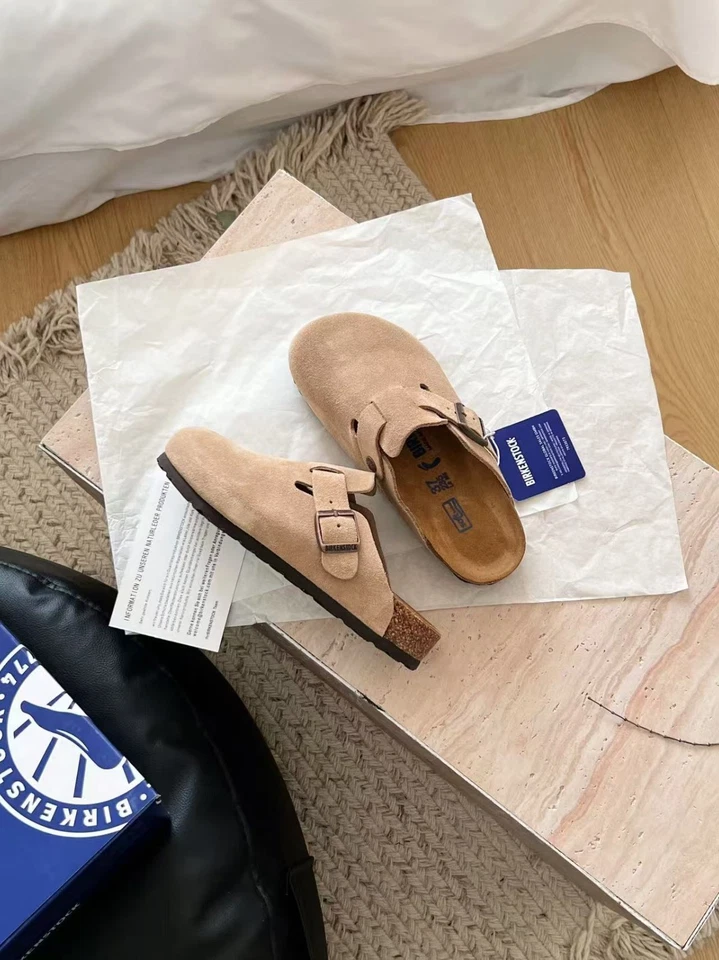 Birkenstock Boston Unisex Taupe Gamuza Cuero Suave Plantilla Estrecha Talla 35-46 Foto 3 de 4