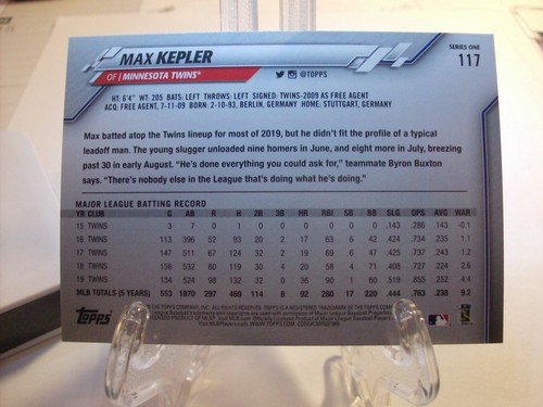 2020 Topps Baseball Card #117a Max Kepler (395) - Picture 2 of 2