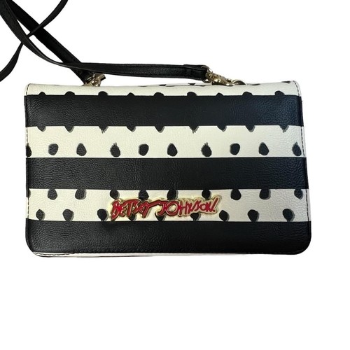 Betsey Johnson Polka Dot Black & Cream Multi Compartment Crossbody Bag - Picture 17 of 18