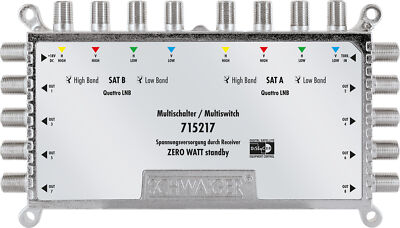 Schwaiger Multischalter 9/8 Switch Verteiler Full HD 3D SAT Quattro TV silber