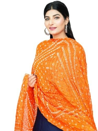 Bufanda Rajasthani para mujer de seda Dupatta, tie-dye Bandhani Bandhej color liso 05 Foto 3 de 3
