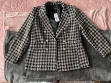 Women Matalan Bounce Blazer Black White Gold Tartan Size14 Golden Buttons