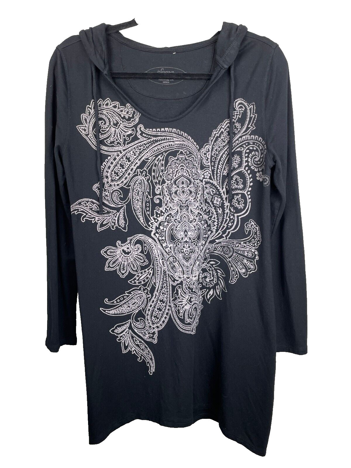 SOMA Lounge Dress Size Medium Hooded Black Floral Paisley SUPER SOFT Comfy Cozy
