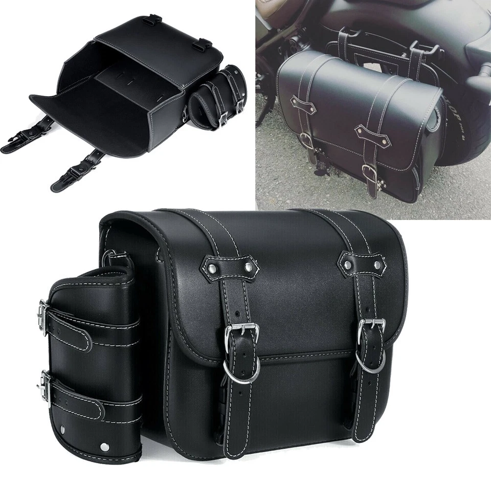 Motorcycle Side Saddle Bags Black For Harley Fatboy Heritage Softail Classic - Imagem 2 de 4