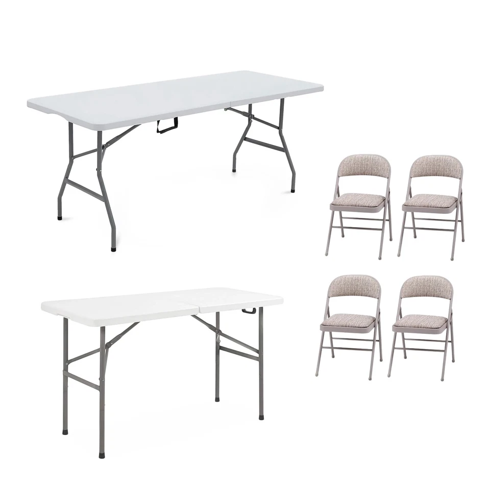 4 Fuß Klapptisch Klappbar Metall Stoff Zuhause Garten Party Abendessen Gepolsterter Stuhl