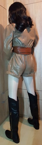 Leder Overall Damen - Kurzer Langarm Jumpsuit - Leder Einteiler - Hellbraun - XS - Bild 7 von 13