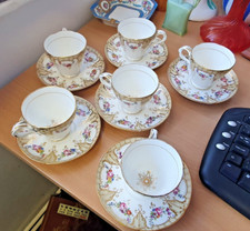 Rare Antique 6 x 1850-56 Ridgeway Neuilly cups and saucers - Floral gold gilding