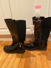 Girls Black Patten Leather rhinestone Black Boots Size 1 children s place