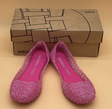 Mini Melissa Girl Campana Pink Glitter Ballet Flat Shoes Size 13 New