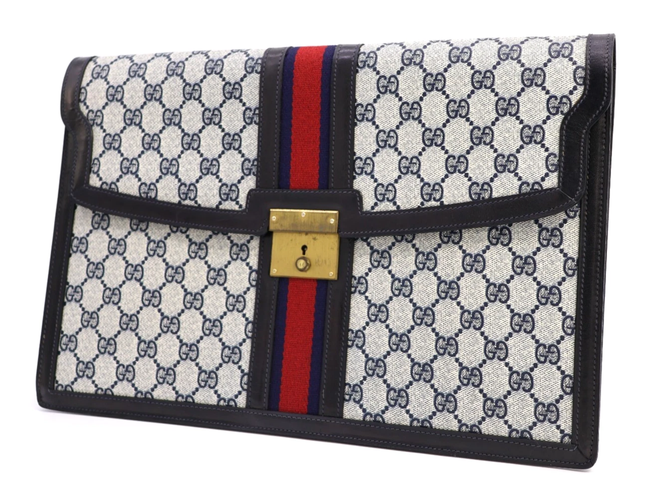 Gucci Vintage Sac Pochette Sac à Main Business Sac à Main Sherry GG Supreme Navy Authentique