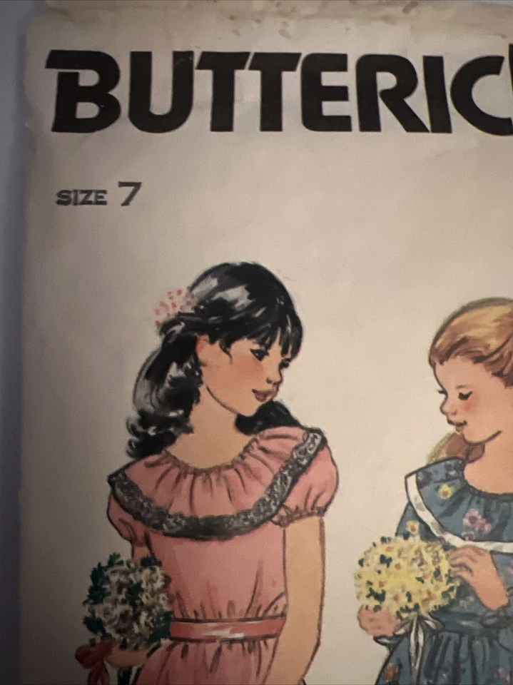 70s Butterick 3118 Girls 7 Communion & Flower Dress Pattern Ruffle Neck Maxi Tea - Image 3 of 4