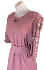 VTG Jack Bryan Dress 60's Pink Rose Knee Length Beaded Sleeves Belt Mint  10 M