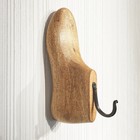 Vintage Acacia Wood Shoe Form with Black Iron Wall Hook Closet Coat Hook