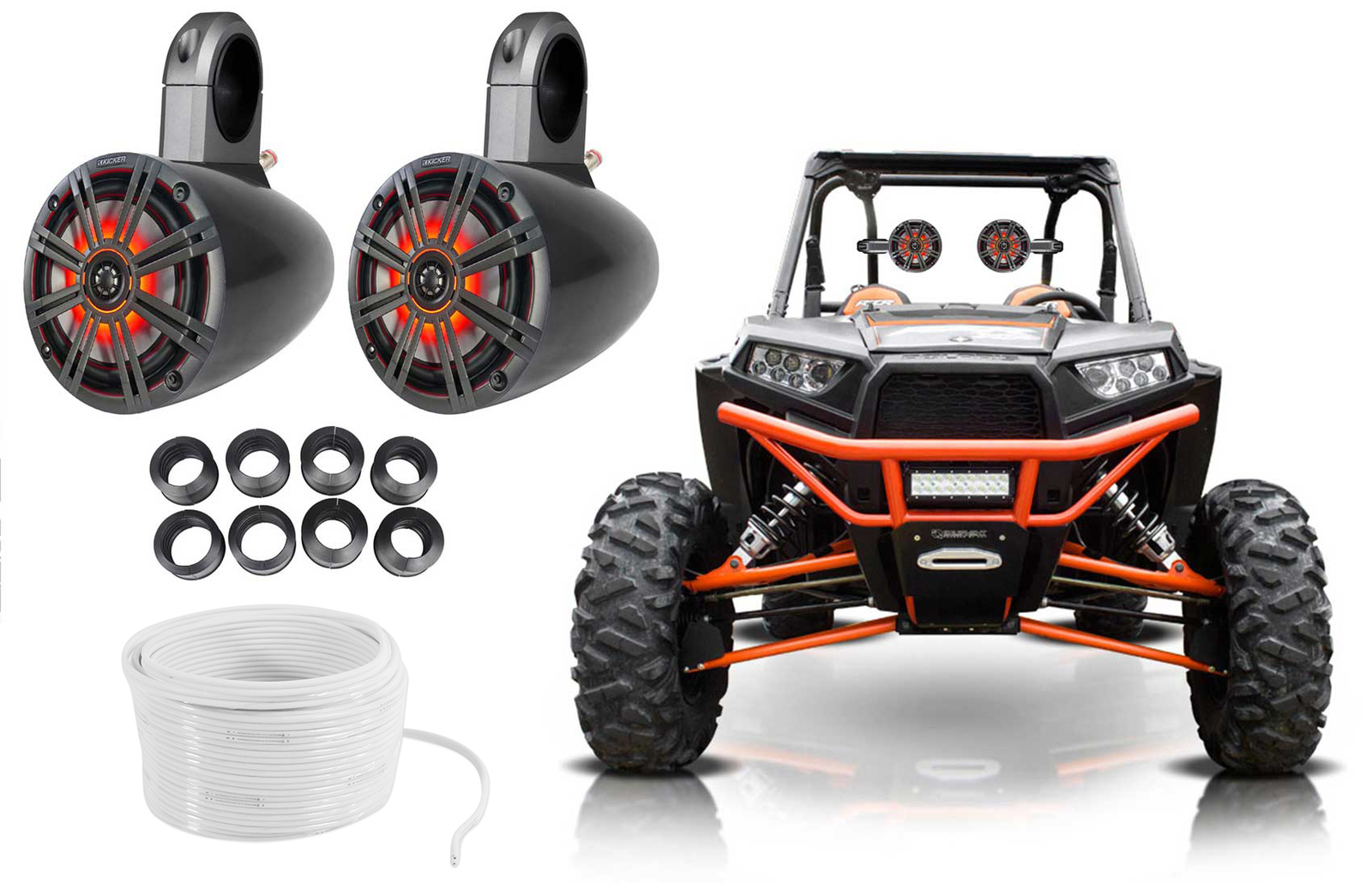 Пара динамиков KICKER 65 LED Tower Rollbar мощностью 390 Вт для Polaris RZRATVUTVтележки
