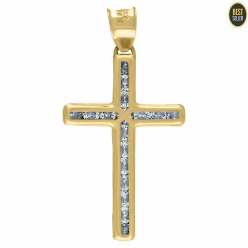 Colgante de oro amarillo de 14k circonita cúbica cruz latina con dije religioso para hombre mujer pequeño pequeño - Imagen 1 de 2