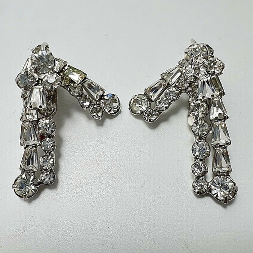 Pendientes mujer estrás clip en racimo de metal blanco bisutería vintage - Imagen 3 de 10