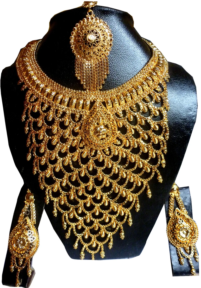 Indian Necklace Earrings 22K Gold Plated Exclusive Eye Catching