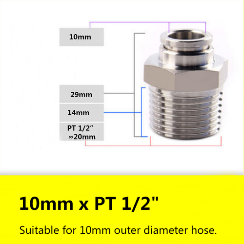 Stainless Steel Straight Pneumatic Hose Connectors 4-16mm Push-in x Male Thread - Picture 22 of 29
