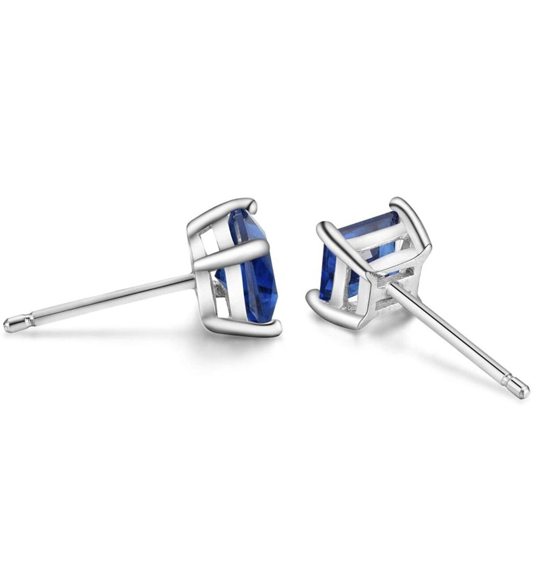 925 Sterling Silver Light Blue Cubic Zirconia Square Stud