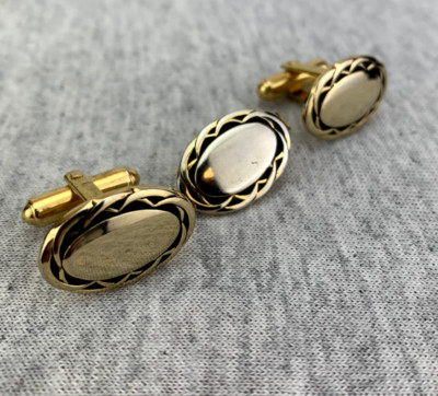 Boutons De Manchette Vintage Années 70 - Ton Or Et Noir - Occasion En Bon état - Sans Marque