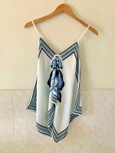 Neu mit Etikett Tank Top Camisole GROSS Baumwolle Spaghetti Riemen weiß Blumen Taschentuch Saum - Bild 4 von 4