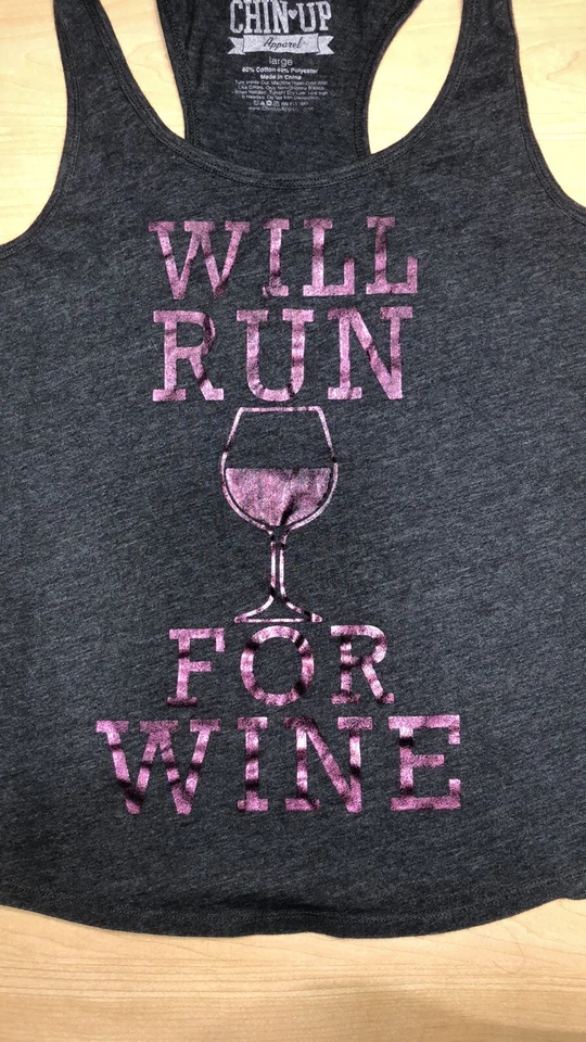 Camiseta sin mangas para mujer Chin Up Apparel talla L espalda deportiva ¡funcionará por vino! Divertido Foto 4 de 4