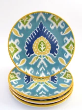 Raymond Waites Boho Brights Blue & Yellow Ikat Plates Set 4
