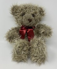 A A Teddy Bear Plush Stuffed Animal Toy Bow Fuzzy Christmas Holiday Gift 14.5"