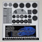 High Quality Replica Replacement sticker for set 7965 Millennium Falcon W Stats