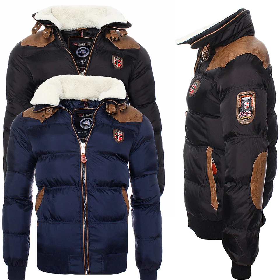 Geographical Norway Designer Herren Jacke Winterjacke Stepp Parka Schwarz Blau