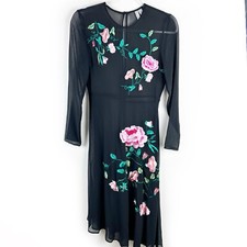 ASOS Design Sheer Black midi dress with floral embroidery size: 4