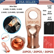 10/30Pcs Bare Copper Battery Cable Lugs Ring Terminals Welding  Wire Connectors